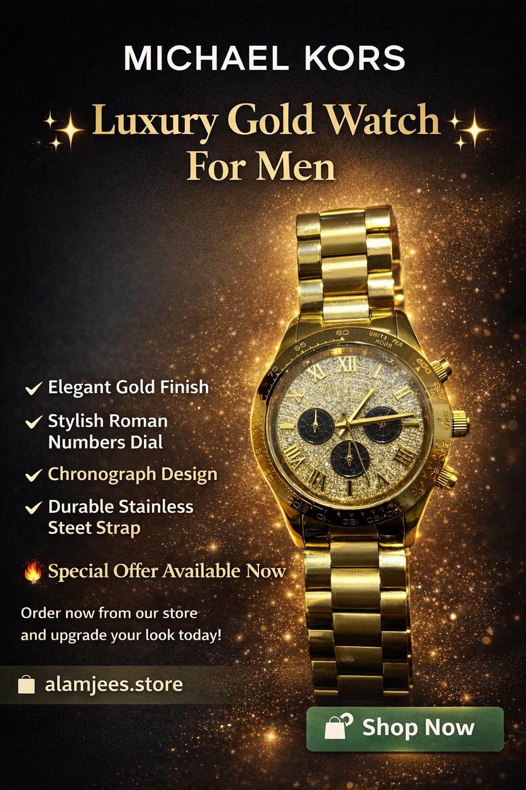 Michael Kors Gold Stainless Steel Chronograph Watch