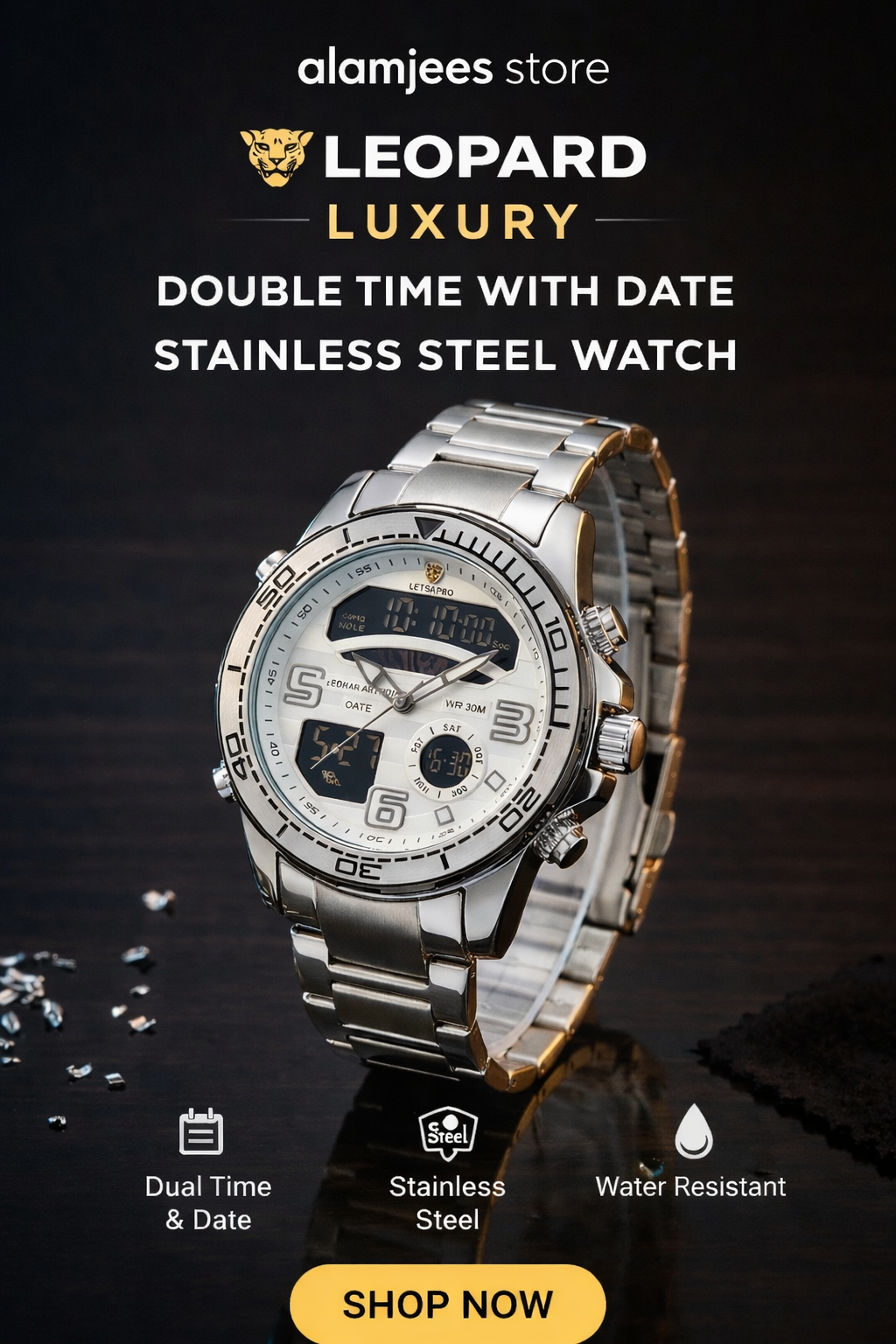 Leopard Luxury Watch | Stainless Steel Dual Time Watch – Alamjees Store